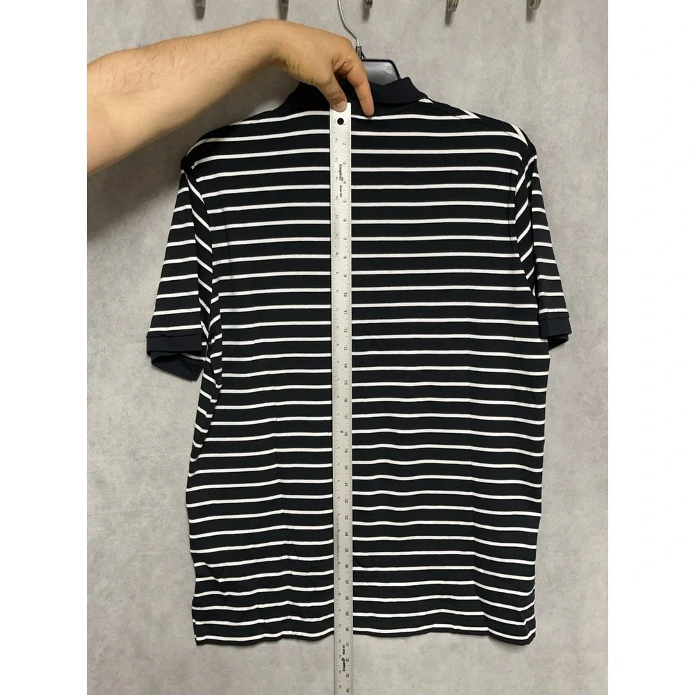 NWT Polo Ralph Lauren Polo Shirt Men L Black Stripe Classic Soft Fabric Red Pony